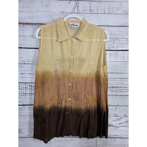 VTG Effeci Ombre Rayon Sleeveless Button-Down Shirt women's Medium Boho 90s - Picture 1 of 6
